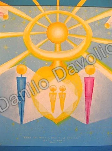 Love that moves the sun and the stars II, 2009, Olio, polvere terrestre, atmosferica e celeste su cartone telato