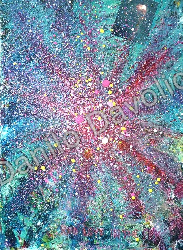 Red love in the sky, 2012, Olio su cartone