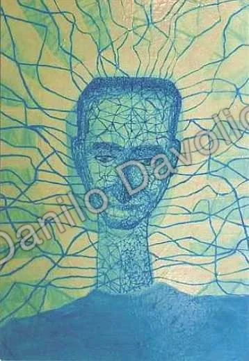Neurogenetic self-portrait, 1997, Olio su tela cartonata