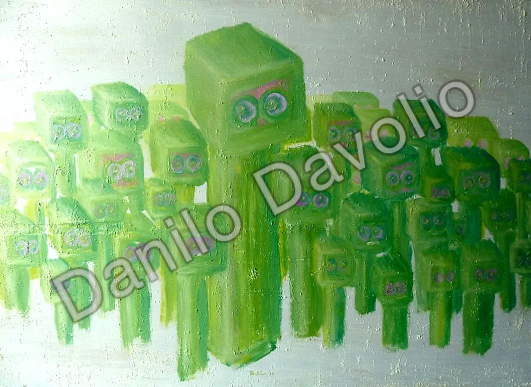Owls, critical of art, 2016, Olio su legno