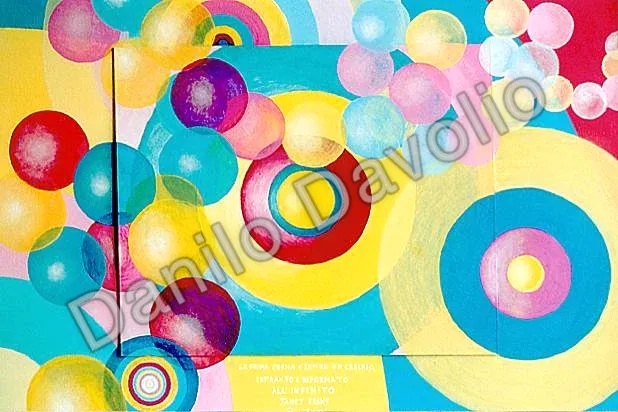 The first form is always a circle , which is broken and reform ed never-endingly, 2003, Acrilico su tela cartonata e legno