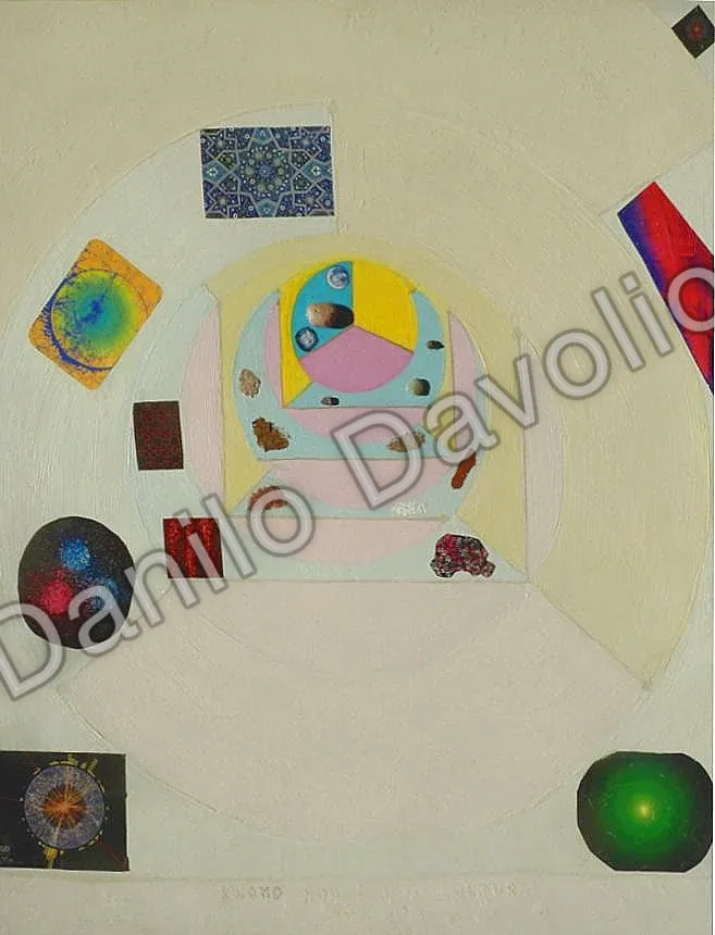 Man is not just culture, 2013, Olio su cartone, collage, materiali vari