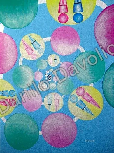 Worlds III, 2010, Olio su tela cartonata + materiale plastico