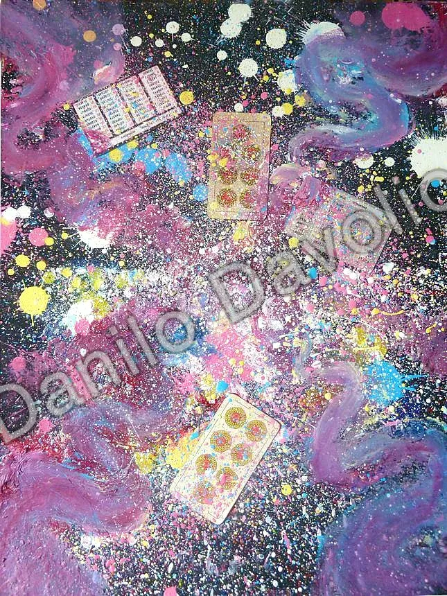 Random II, 2016, Olio su cartone e materiali vari
