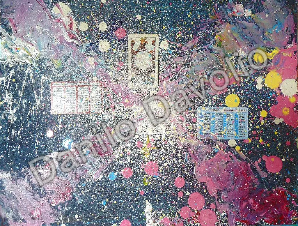 Random, 2016, Olio su cartone e materiali vari
