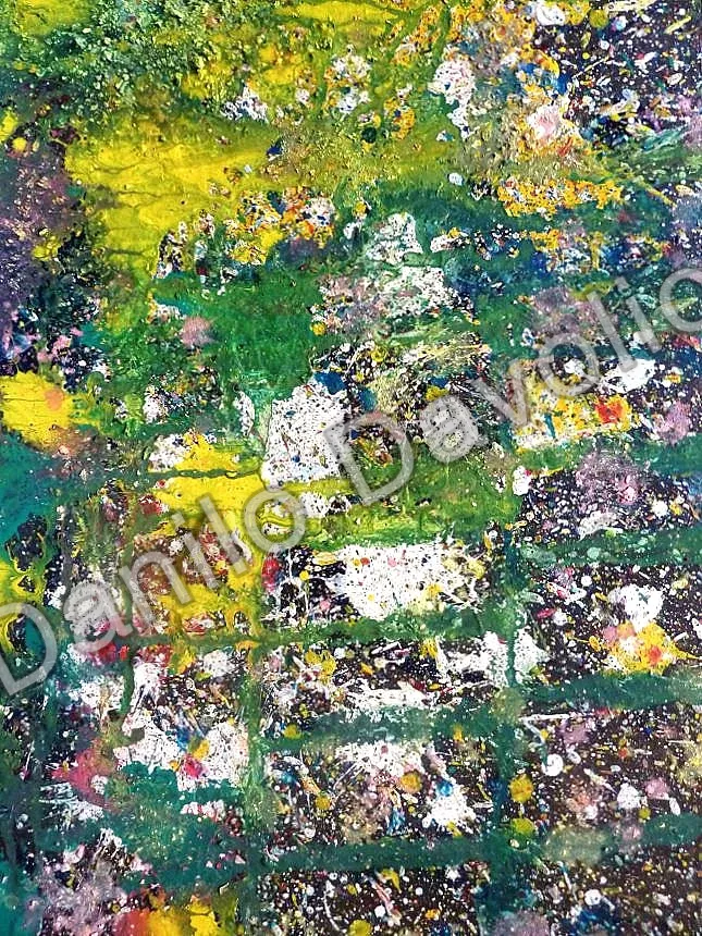 Green stairs to the sky, 2017, Olio, tempera su cartone