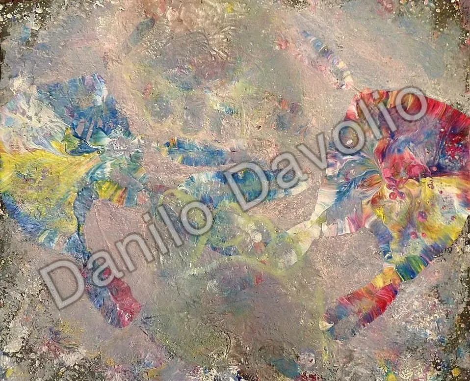 Man, woman touch II, 2013, Olio su cartone